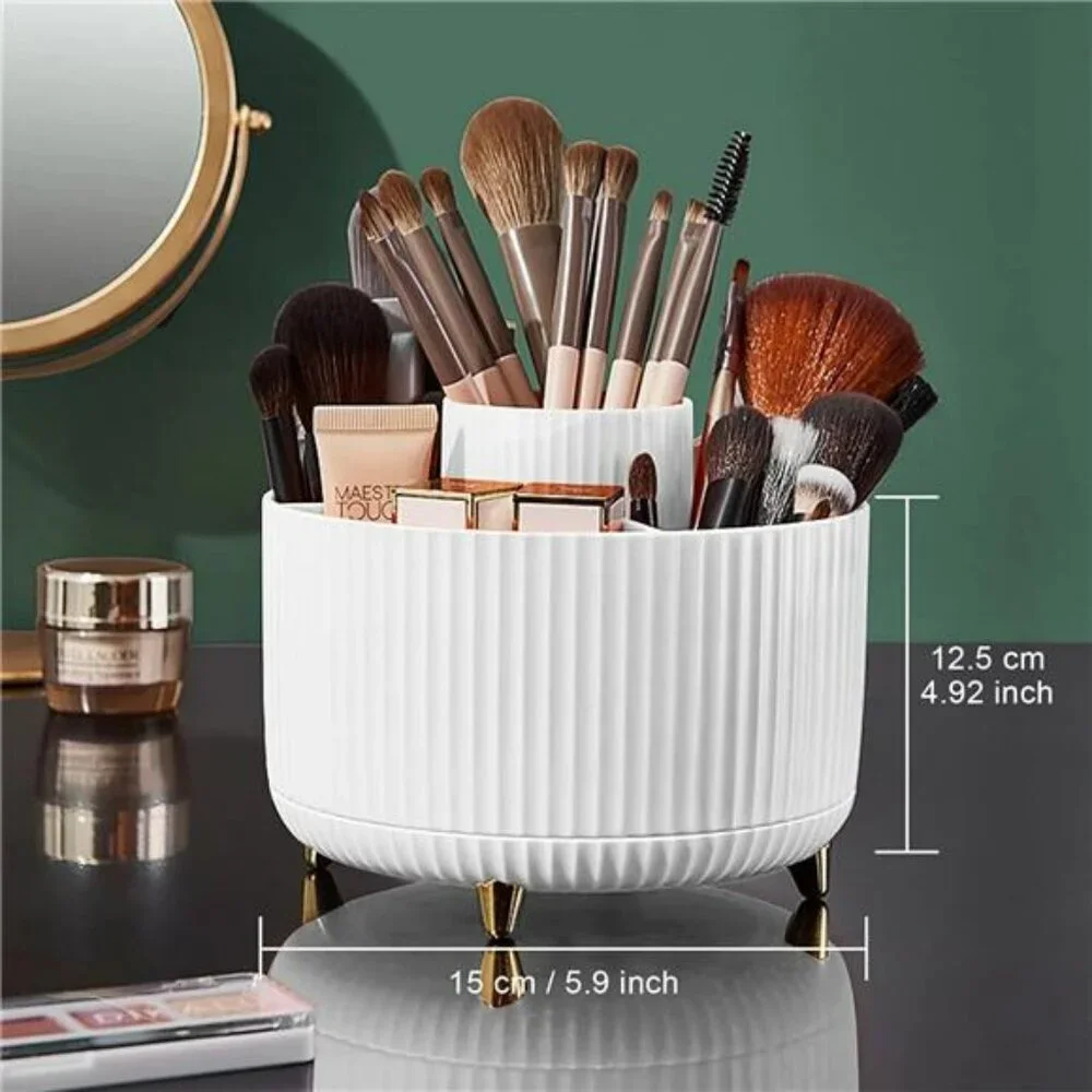 Rotating Makeup Brush Holder Organizer 5 Slot Vanity Cup Desktop Storage
